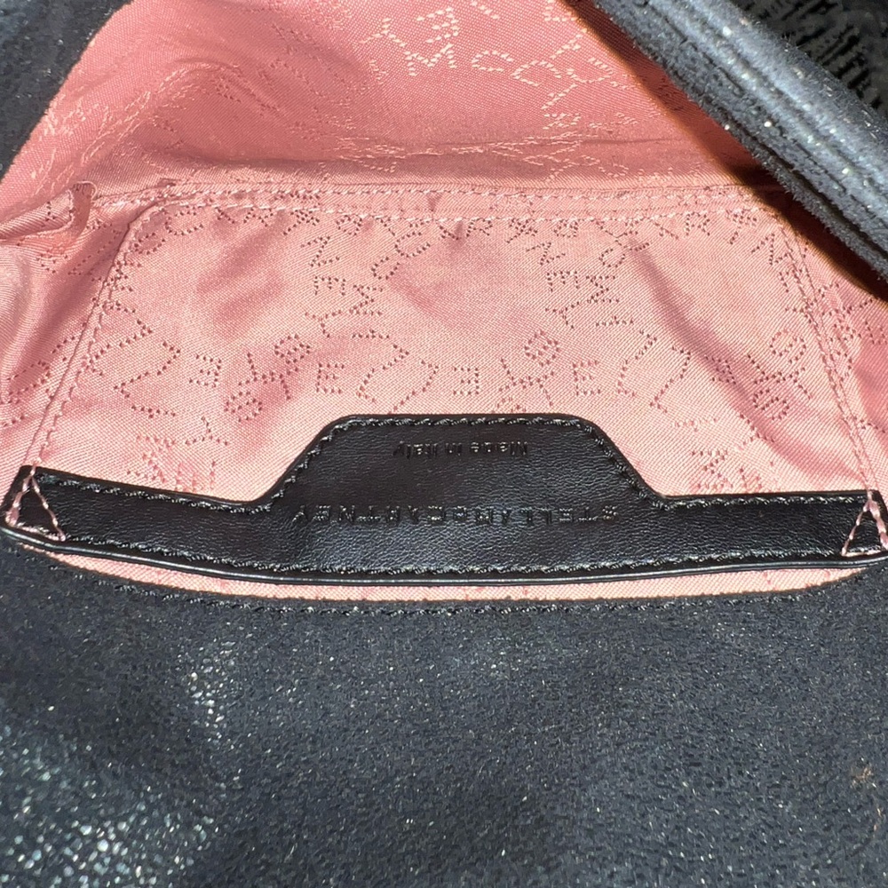 Stella McCartney Shimmery Black Shaggy Deer Studded Falabella Crossbody/Dust Bag - Picture 9 of 12